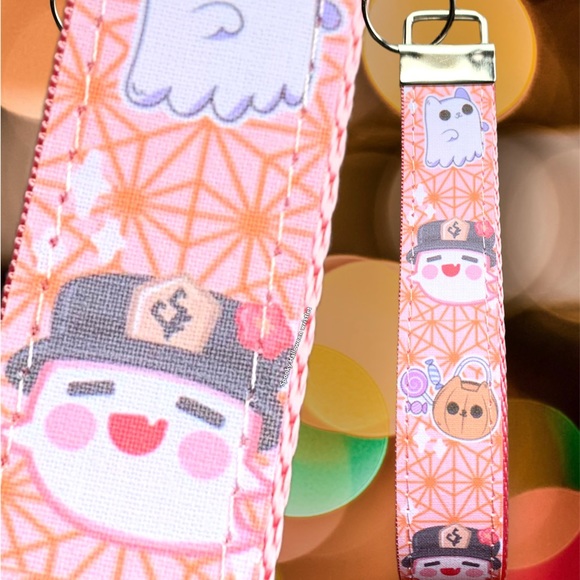 Cute kawaii hutao ghost spirit genshin impact wristlet, key fob. Spooky key fob - Picture 3 of 7